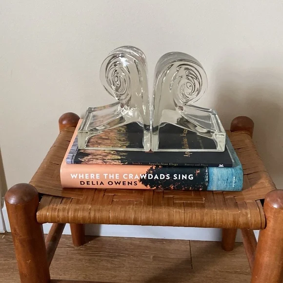 Vintage Art Deco Wave clear glass bookends - Picture 3 of 9